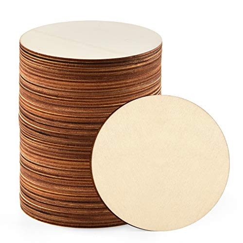 Coopay 60 Pieces 4 Inch Wooden Circles, Unfinished Round Wood Slices Natural Wooden Cutouts for Door Hanger, Painting,