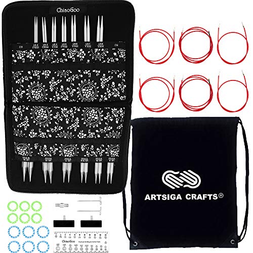 ChiaoGoo Knitting Needles Interchangeable Twist Red Lace Complete 4-Inch Needle Set Bundle with 1 Artsiga Crafts Project Bag