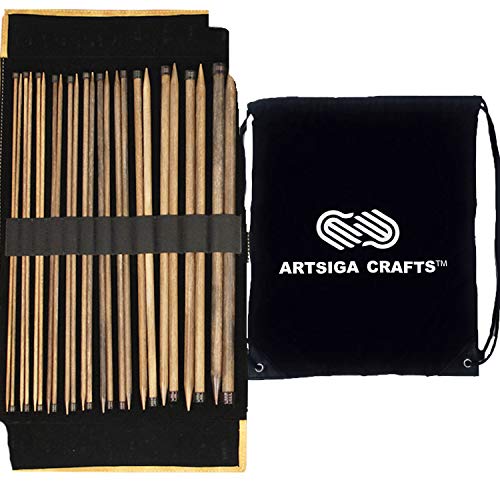Lykke Knitting Needles Straight Set Umber 10 inches Long (25cm) Umber Denim Faux Leather Bundle with Artsiga Crafts Project