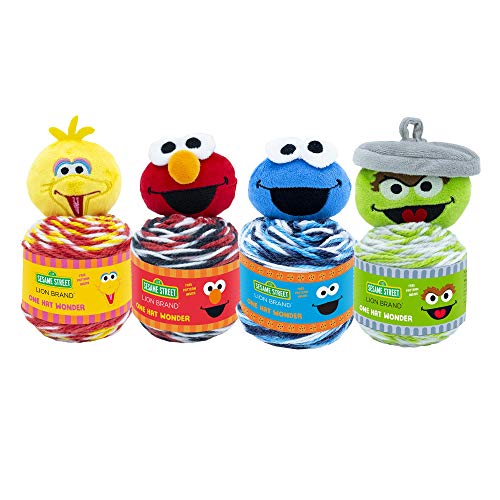 Lion Brand Yarn (4 Pack) Lion Brand Yarn 3010-999 Sesame Street- One Hat Wonder, 4PK-Big Bird, Elmo, Cookie Monster, Oscar