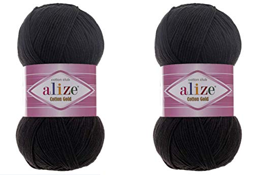 Alize Cotton Gold Yarn 55% Cotton 45% Acrylic Yarn Crochet Hand Knitting  Art Lot of 2 Skeins 200gr 722yds (60-Black)
