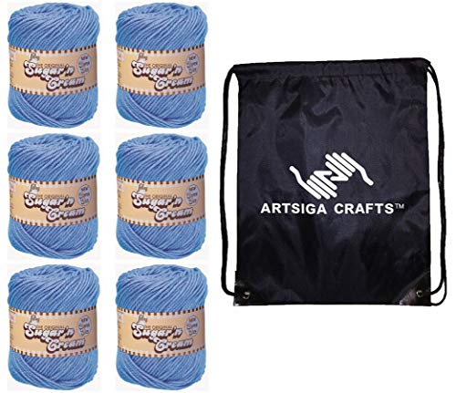 Lily Knitting Yarn Sugar N Cream Solids Super Size Mod Blue 6-Skein Factory Pack (200 Yards ea. Same Dyelot) Lot 102018-18111