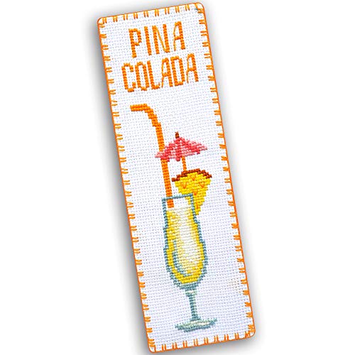 Povitrulya Counted Cross Stitch Bookmark Kit â€˜PiÃ±a Coladaâ€™ - Embroidery DIY Set for a Cocktail Recipe Book