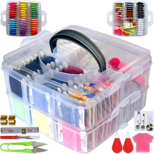 QCZKB 188 Embroidery Floss Set Including Cross Stitch Threads Friendship Bracelet String with 2-Tier Transparent Box, Floss Bobbins