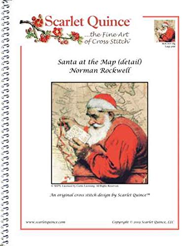 Scarlet Quince ROC005-Dlg Santa at the Map (detail) by Norman Rockwell Counted Cross Stitch Chart, Large Size Symbols
