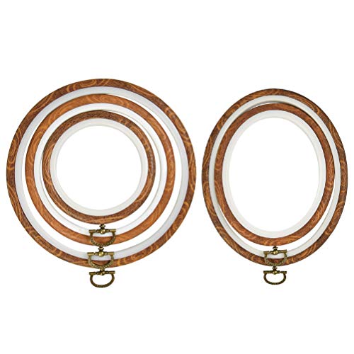 QLOUNI 5 Pcs Embroidery Hoops Set Cross Stitch Hoop Ring Imitated Wood  Display Frame-Circle and Oval Hand Embroidery Kits for