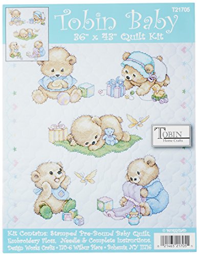Tobin T21705 Baby Bears Quilt Stamped Cross Stitch Kit, 34 by 43-Inch