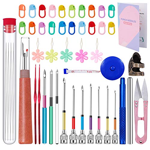 Jnenery Punch Needle, 43 Pieces Punch Needle Tool and Instructions - Punch  Needle Embroidery Kit with Embroidery Tools, Seam Ripper