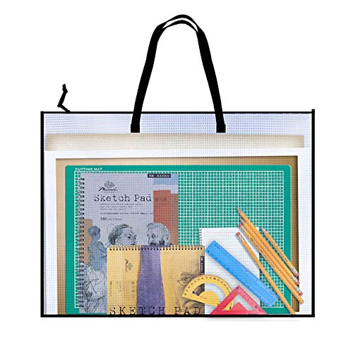 Opret Art Portfolio Bag, Opret 19 x 25 inch Vinyl Storage Bag with Zipper and Handle Posters Organizer Transparent White Bag for