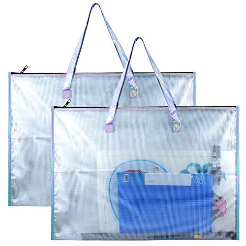 BUSOHA Art Portfolio Bag with Handle and Zipper - 2 Pack Large Clear  Waterproof Poster Storage Bag for Artworks, Drawing Pads