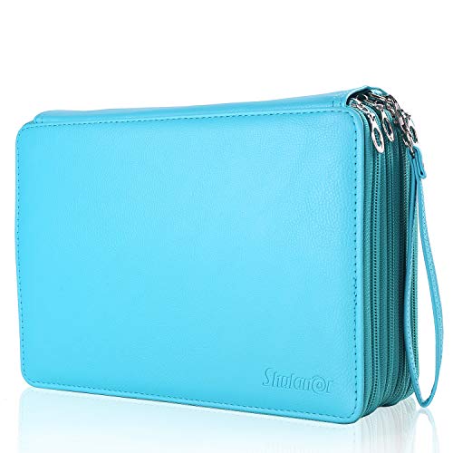 Shulaner 200 Slots Colored Pencil Case Organizer with Zipper PU Leather  Large Capacity Pen Holder Bag (Lake Blue)