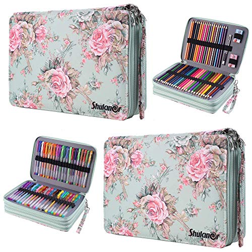 Shulaner 200 Slots Colored Pencil Case and 168 Slots Gel Pen Case Set with  Zipper Closure Large Capacity Oxford Pen Organizer