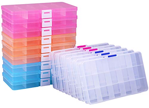 LAWEI Lawei 15 Pack Plastic Jewelry Box - 15-Grid Jewelry Organizer Storage  Box with Adjustable Dividers