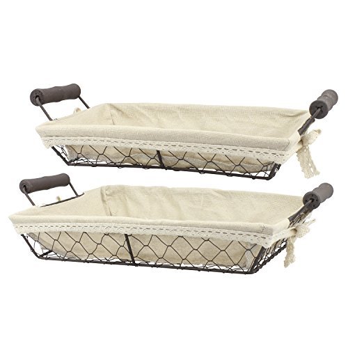 Stonebriar 2pc Rectangle Metal Serving Basket Set with Decorative Fabric Lining, Rustic Serving Trays for Parties,
