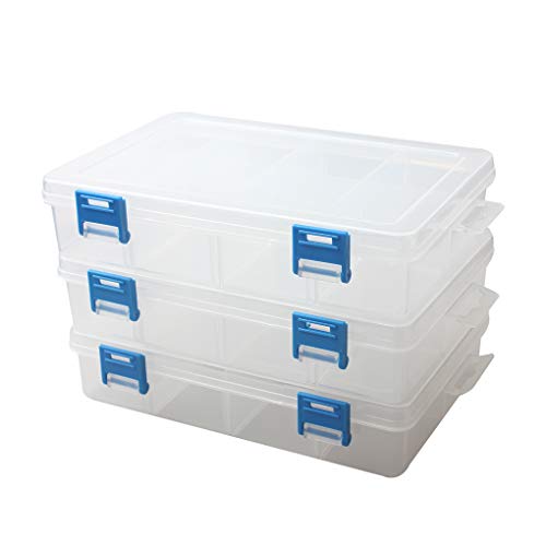 BangQiao 3 Pack Plastic Parts Storage Case and Adjustable Divider Box for Hardware and Craft, 8 Grids, Clear