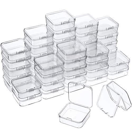 Satinior 48 Packs Clear Small Plastic Containers Transparent Storage Box  with Hinged Lid for Small Items Crafts Jewelry (2.12 x 2.12 x