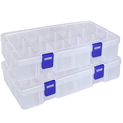 Qualsen Plastic Compartment Box with Adjustable Dividers Craft Tackle  Organizer Storage Containers Box (18 Grid x 2, Clear)