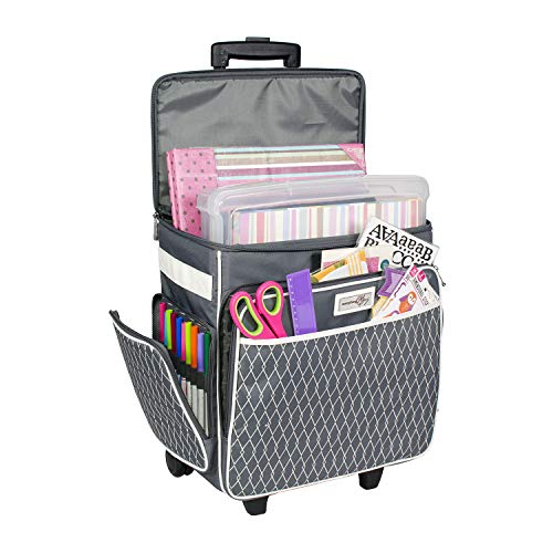 Everything Mary Collapsible Rolling Scrapbook Storage Tote - Scrapbooking Storage Case for Rings, Paper, Binder, Crafts,