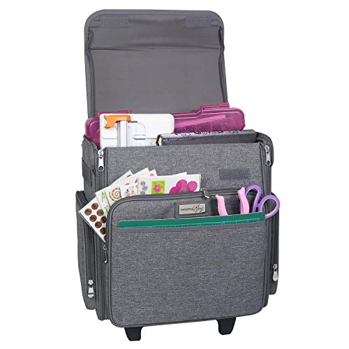 Everything Mary Collapsible Rolling Craft Bag, Heather - Tote with Wheels for Scrapbook & Art Storage - Organizer Case for