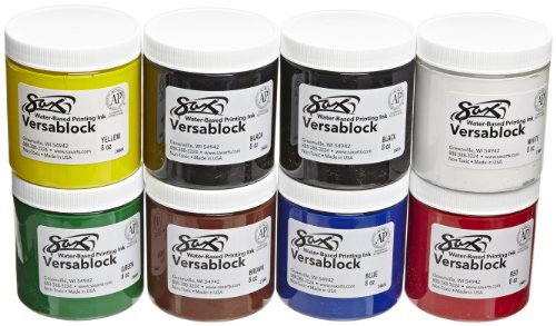 Sax 457454 Versablock Block Printing Inks, 8 Ounce Jars, Assorted Colors, Set of 8