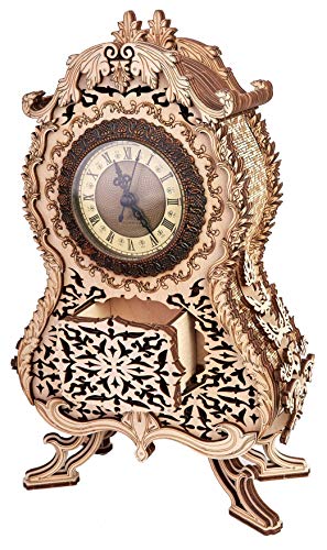 Wood Trick Analog Vintage Table Clock Wooden Model Kit for Adults and Kids - Secret Storage Compartment - 1 AA Battery -