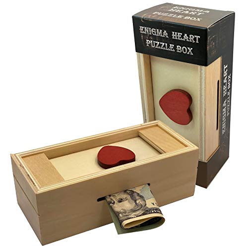 Winshare Puzzles and Games Puzzle Box Enigma Heart Secret - Money and Gift Card Holder in a Wooden Magic Trick Lock with Hidden Compartment Piggy Bank