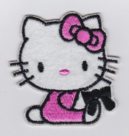 Sanrio SANRIO CUTE HELLO KITTY PINK DRESS SITTING WITH BLACK RIBBON- Iron  on Patches/Sew On/Applique/Embroidered