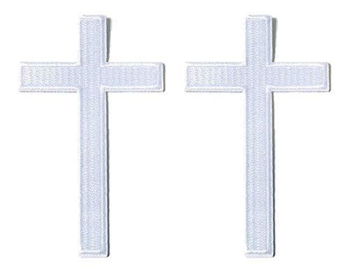 PatchClub 2 pcs White Cross Patch - Christian Jesus Cross Biker Fully Embroidered Iron On/Sew On Patch Applique