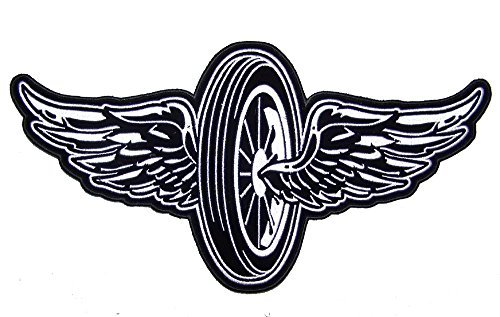 Novelties Jumbo 11 Inch Flying Motorcycle Wheel with Wings Patch -Iron on or Sew on Embroidered Jacket Patch