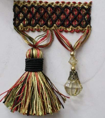 Fabric Drapery Beaded Tassel Fringe Trim 3.5" Style# Bf 4027 02/36 Black/green/red Color, Sold By the Yard