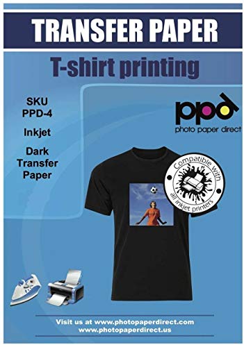 Photo Paper Direct PPD Inkjet PREMIUM Iron-On Dark T Shirt Transfers Paper LTR 8.5x11" Pack of 5 Sheets (PPD-4-5)