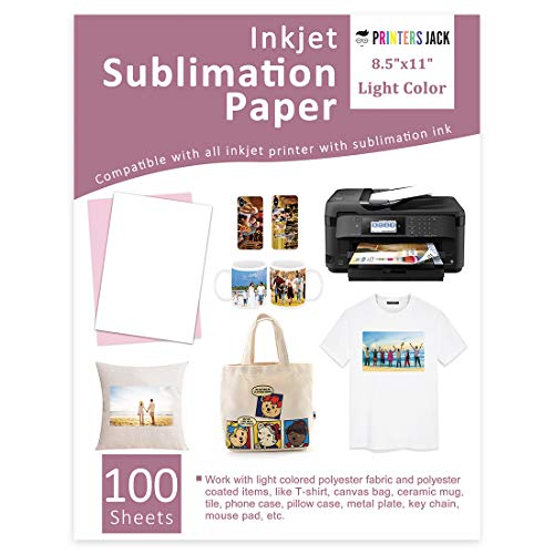 Printers Jack Sublimation Paper Heat Transfer Paper 100 Sheets 8.5" x 11" for Any Epson Sawgrass Ricoh Inkjet Printer with Sublimation Ink