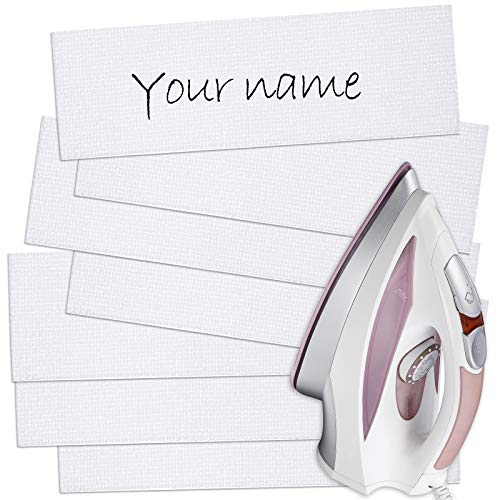 Outus 150 Pieces Writable Iron On Clothing Labels Pre-Cut Iron On Clothing  Name Labels Tags for School Uniform, College, Day Care