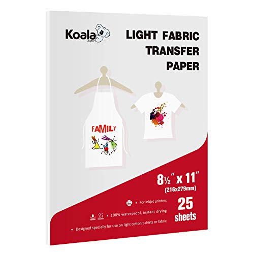 KOALA PAPER Koala Inkjet Printable Iron-On Heat Transfer Paper for Light T Shirts, 8.5x11 Inches, Pack of 25 Sheets