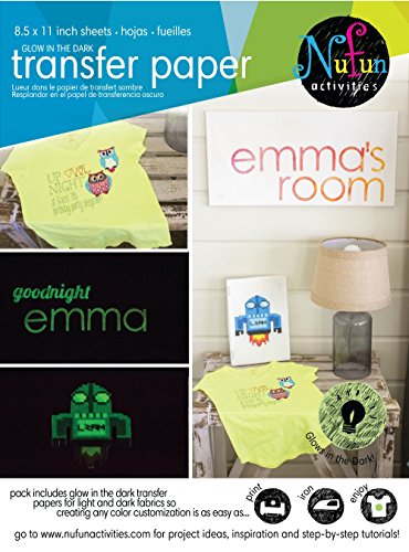 NuFun Activities Inkjet Printable Iron-on Glow in The Dark Heat Transfer  Paper Combo for Light and Dark Fabrics, 8.5 x 11