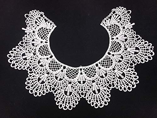 Little lane lace 1pc Embroidery Round Ripple Neck African Lace Fabric Collar,DIY Handmade Lace Fabrics for Sewing Crafts (White)