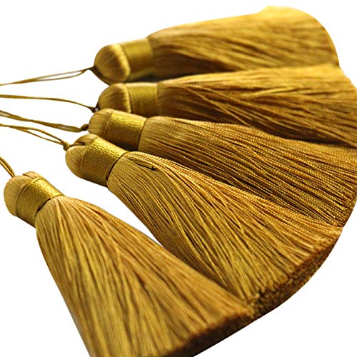 WENSUIJIA Rayon Tassels, 10Pcs,19cm/7.60in, Gold Tassels for Crafts,  Handmade Hanging Tassels for Jewelry Making, Bookmarks