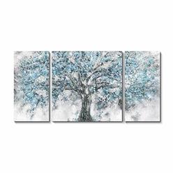 TAR TAR STUDIO Abstract Tree Canvas Wall Art: Maple Blossom Artwork Picture Painting on Canvas for Living Room (Blue, Overall 64''x32'')