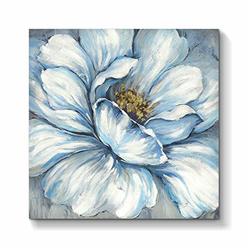 TAR TAR STUDIO Floral Abstract Wall Art Picture: Flower Blooms Artwork Hand Painted Painting on Wrapped Canvas for Bathrooms (24'' x 24'' x