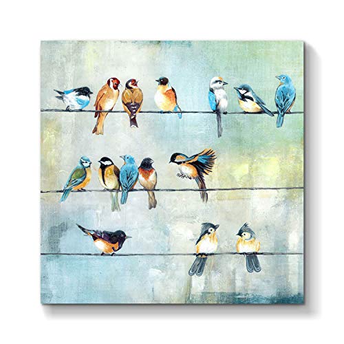 TAR TAR STUDIO Abstract Bird Picture Wall Art: Colorful Birds Painting Hand Painted Canvas Artwork for Kids Bedroom (36â€ x