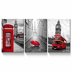 Denozer - 3 Panels Canvas Wall Art Modern Black and White Urban Style Painting Artwork for Home Decor Stretched and Framed