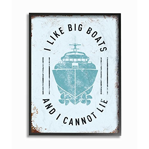 Stupell Industries I Like Big Boats Funny Ocean Beach Typography Black Framed Wall Art, 11 x 14, Multi-Color