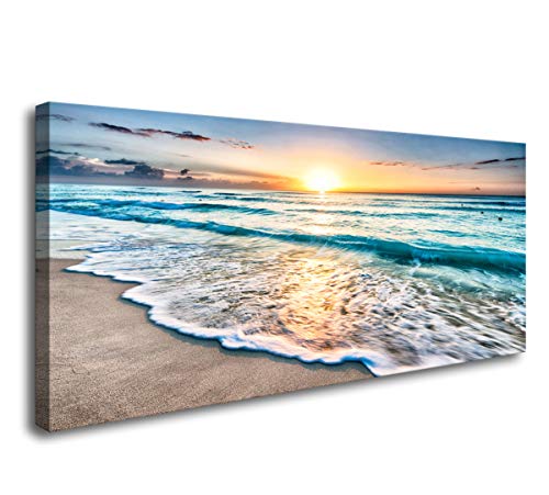 Baisuart S02250 Canvas Prints Wall Art Beach Sunset Ocean Waves Nature Pictures Stretched Canvas Wooden Framed for living