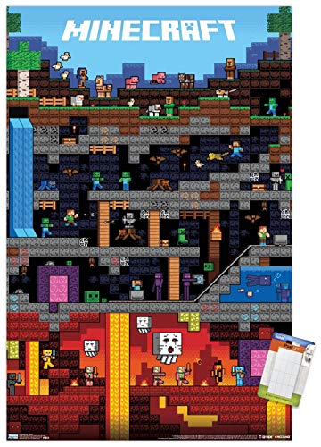 Trends International Minecraft - Worldly Wall Poster, 22.375" x 34", Poster & Mount Bundle
