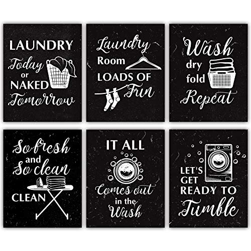 HLNIUC Funny Laundry Rules Sign Canvas Painting,Creative Laundry Saying Art  Prints Set Of 6(8â