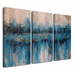 Arjun Canvas Wall Art Prints Abstract Textured Cityscape Painting Artwork Grey Blue Tones 3 Panels/Set Large Size Framed Pictures