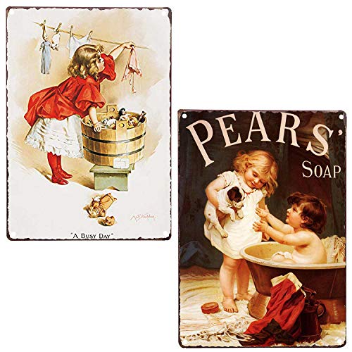 LIPTOR Novelty Girl Washing Clothes Pears Soap Vintage Bath Bathroom Laundry Room Decor Country Wall Home Decor Art Signs