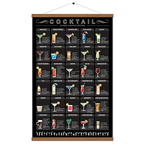 WEROUTE Cocktail Mixology Recipe Print Poster Drink Alcoholic Scroll Hanger Canvas Art Bar Pub Themed Kitchen Restaurant Home Wall