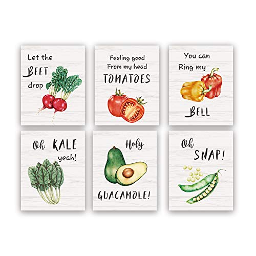 Kairne Funny Kitchen Art Print,Set Of 6(8X10inchï¼ŒUnframed) Beet Tomatoes  Kale Vegetable Quote Canvas Poster,Botanical Farmhouse