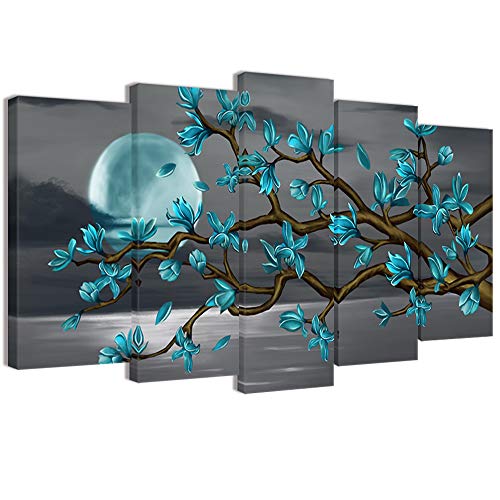 Visual Art Decor Beautiful Flowers Wall Art Abstract Teal Magnolia Blossom Over Sea Canvas Prints Gallery Wrap Floral